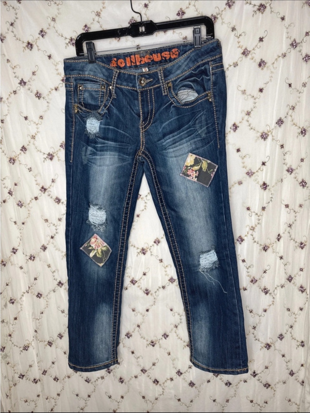 Dollhouse Distressed Skinny Jeans - Dark Blue Denim